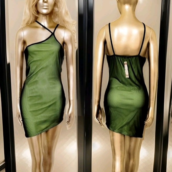 NWT Green Overlay Contrast Mesh One Shoulder Mini Cocktail Dress Sz 8 - Picture 1 of 16
